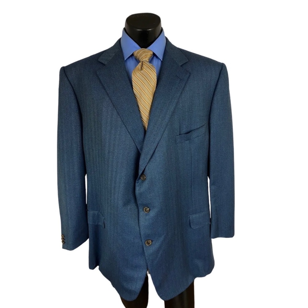 Ermenegildo Zegna Su Misura Mens Sport Coat Positano Blue Wool 54 R Herringbone